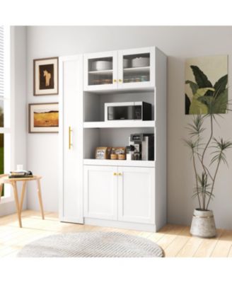 Farmhouse Pantry Cabinet, Pull-Out Shelves, 4 Doors - White