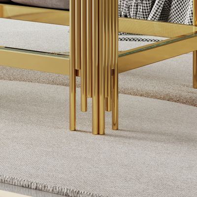  Top and Bottom Double Layer Tempered Glass Coffee Table and Mirror Finished Stainless Steel Frame