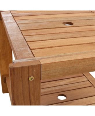 Outdoor Meranti Wood with Teak Oil Finish Wooden Patio Accent Side Table with Lower Shelf - 20" - Brown