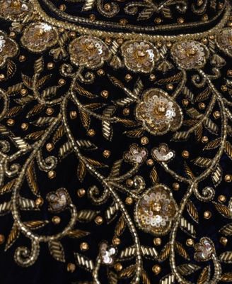 Women's Blue Anarkali Gown with Sequins and Cutdana Handwork on the Torso and Banarasi Jacquard Bottom