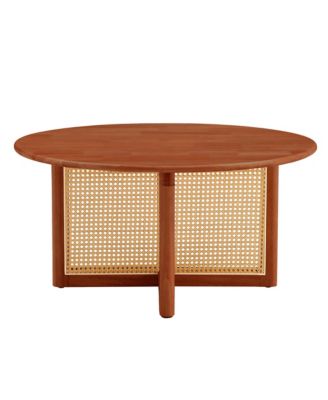 Streamdale Rustic-Modern Wood & Rattan Coffee Table for Nature-Inspired Living