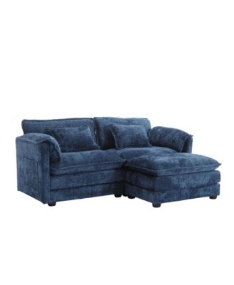 Chenille fabric, removable armrests with side pockets, high density sponge filling, oversized double sofa with footstool