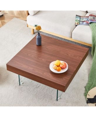  Walnut Square Coffee Table with Tempered Glass Legs