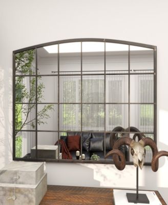 34" Metal Arched Window Pane Inspired Room Wall Mirror with Black Frame