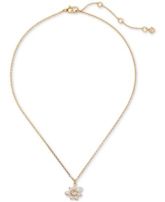 Gold-Tone Cubic Zirconia & Imitation Pearl Flower Pendant Necklace, 16" + 3" extender