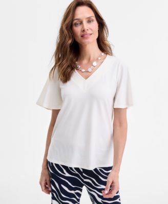 JM Collection - Women's V-Neck Short-Sleeve Crepe Top, Exclusively at Macy's