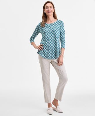 Women's Printed Scoop-Neck 3/4-Sleeve Top, Exclusively at Macy's, PXS-XXL