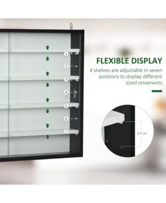 5-Tier Display Cabinet, Glass Display Case with 2 Doors and Adjustable Shelves, Wall-Mounted, Black, White