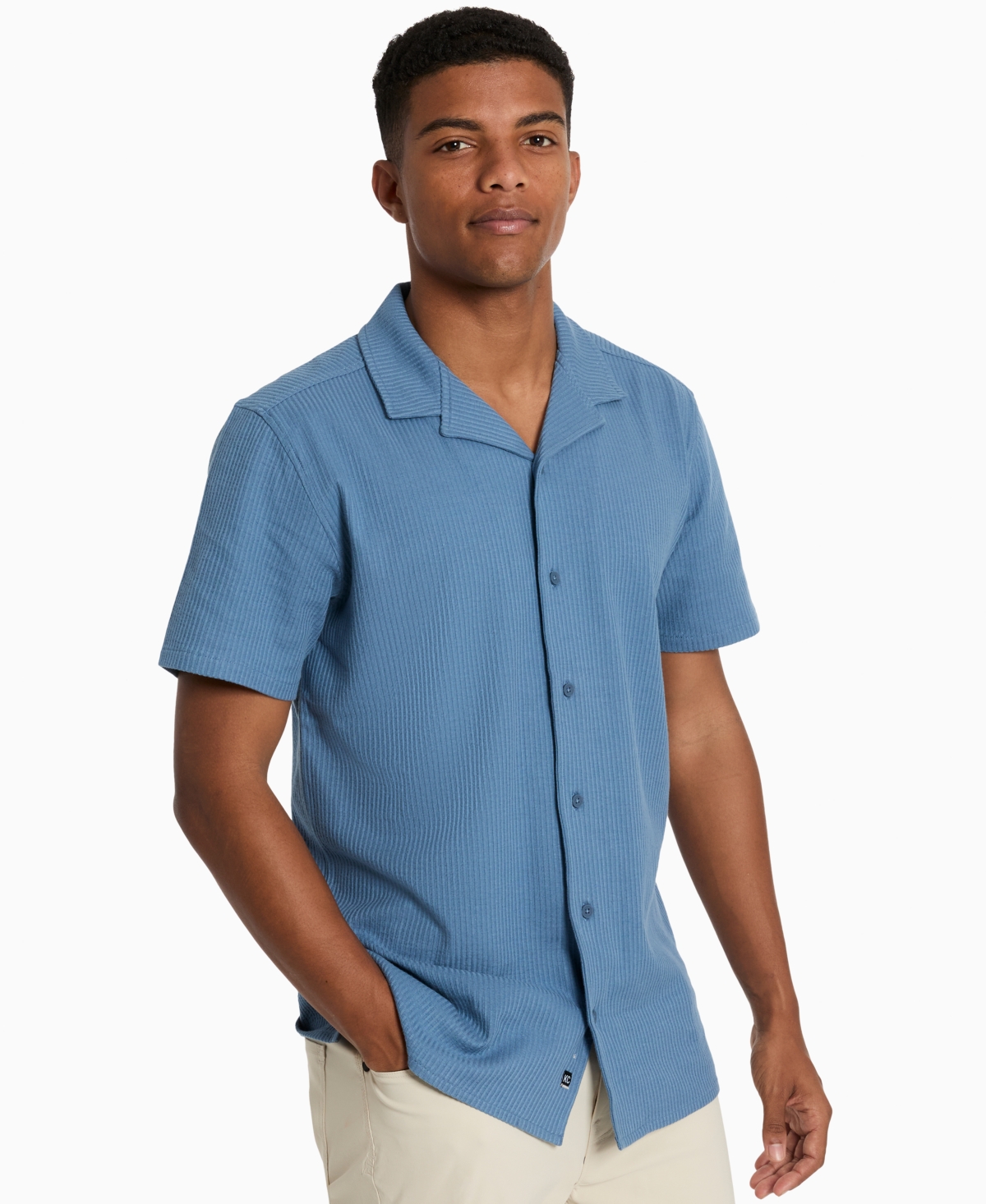 Men's Short Sleeve Seersucker Camp Shirt - Blue