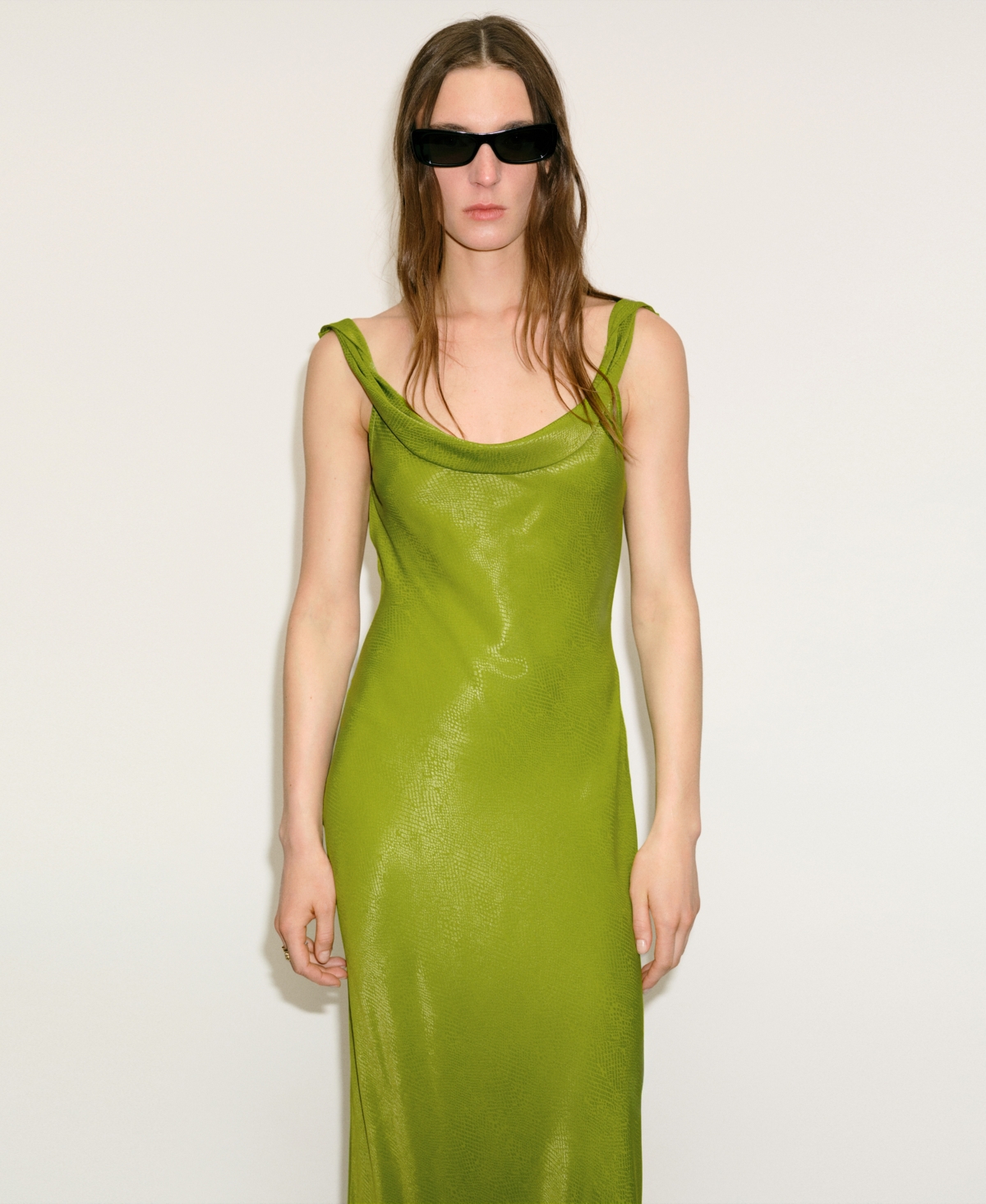 Shop Mango Women's Draped Neck Satin Texture Dress