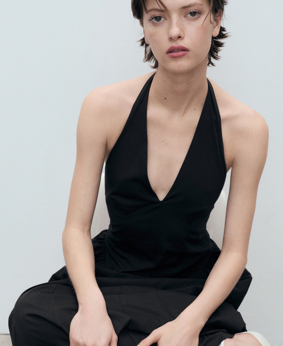 Mango Halter Neck Cotton Midi-dress Black