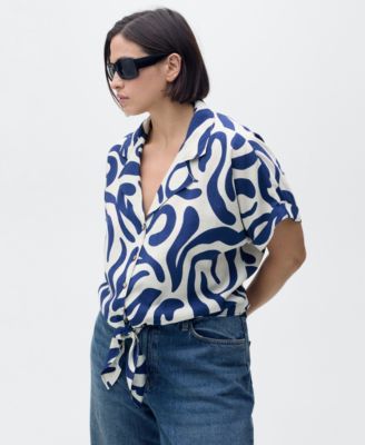 Women's Floral-Print Knot Detail Cropped Shirt