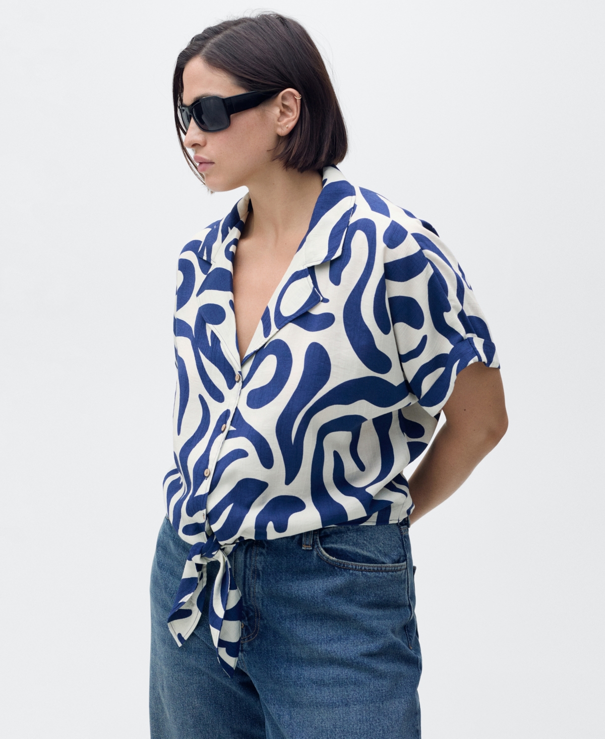 Mango Women's Floral-print Knot Detail Cropped Shirt