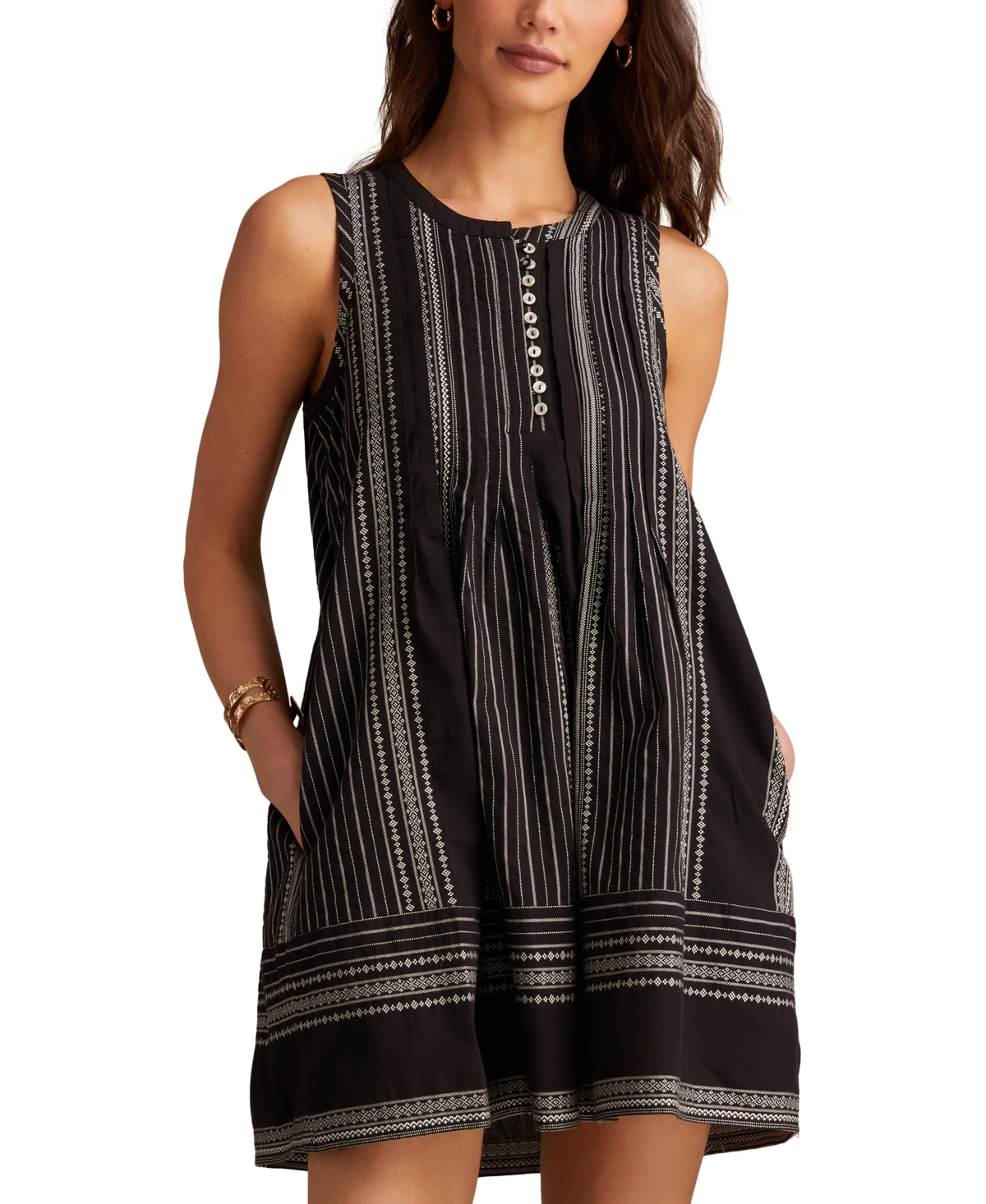 Lucky Brand Women's Cotton Pintuck Button-front Mini Dress