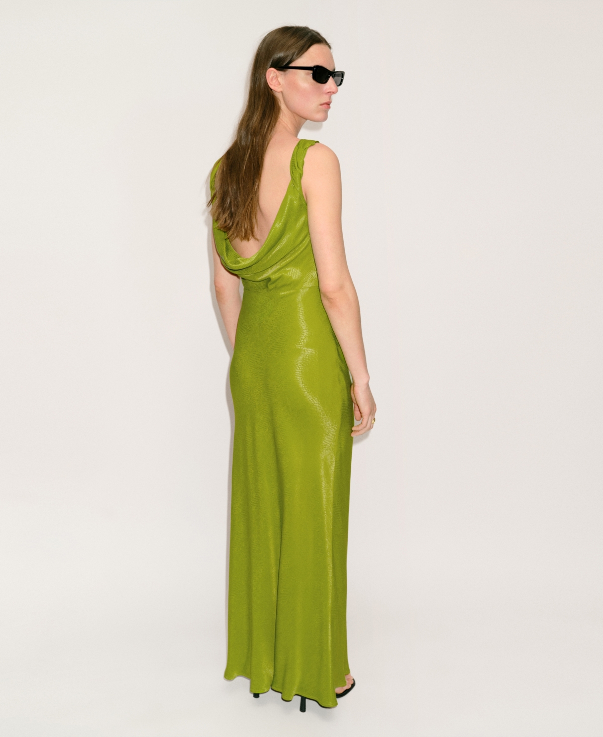 Shop Mango Women's Draped Neck Satin Texture Dress
