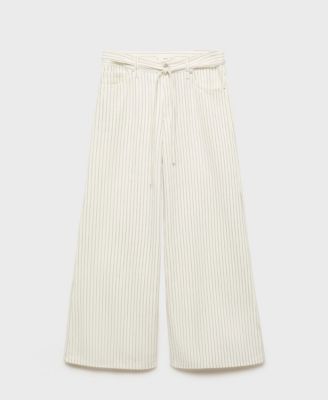 Women's Stripes and Belt Wide Leg Jeans