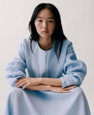 Women's Pocketed Cropped Linen Jacket