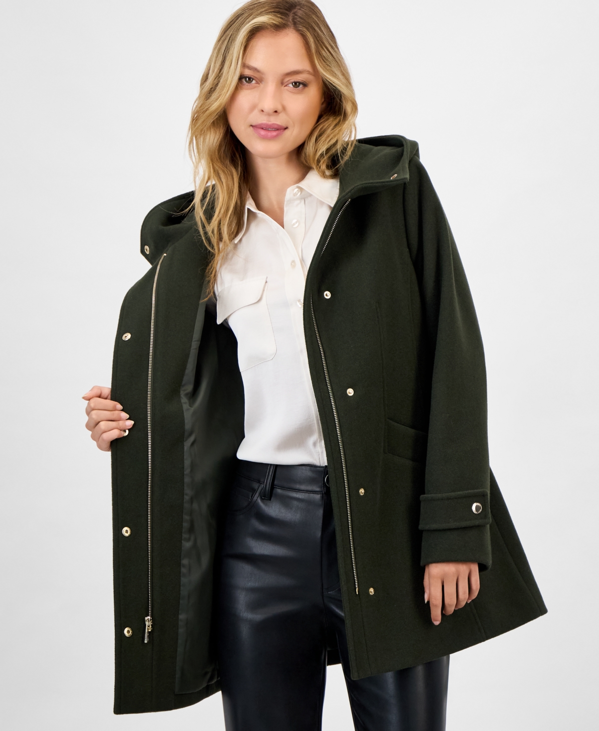 Michael Kors Michael  Women's Hooded Button-front Coat, Exclusively At Macy's In Black