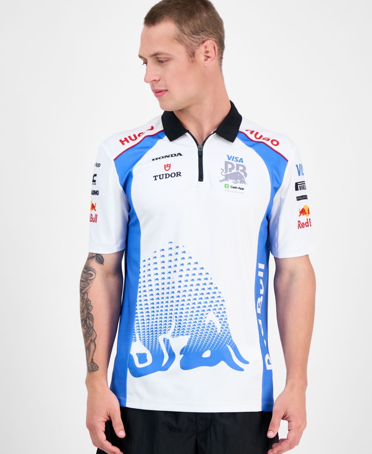 Men's Short Sleeve Sponsor Logos Graphic Polo Shirt - White
