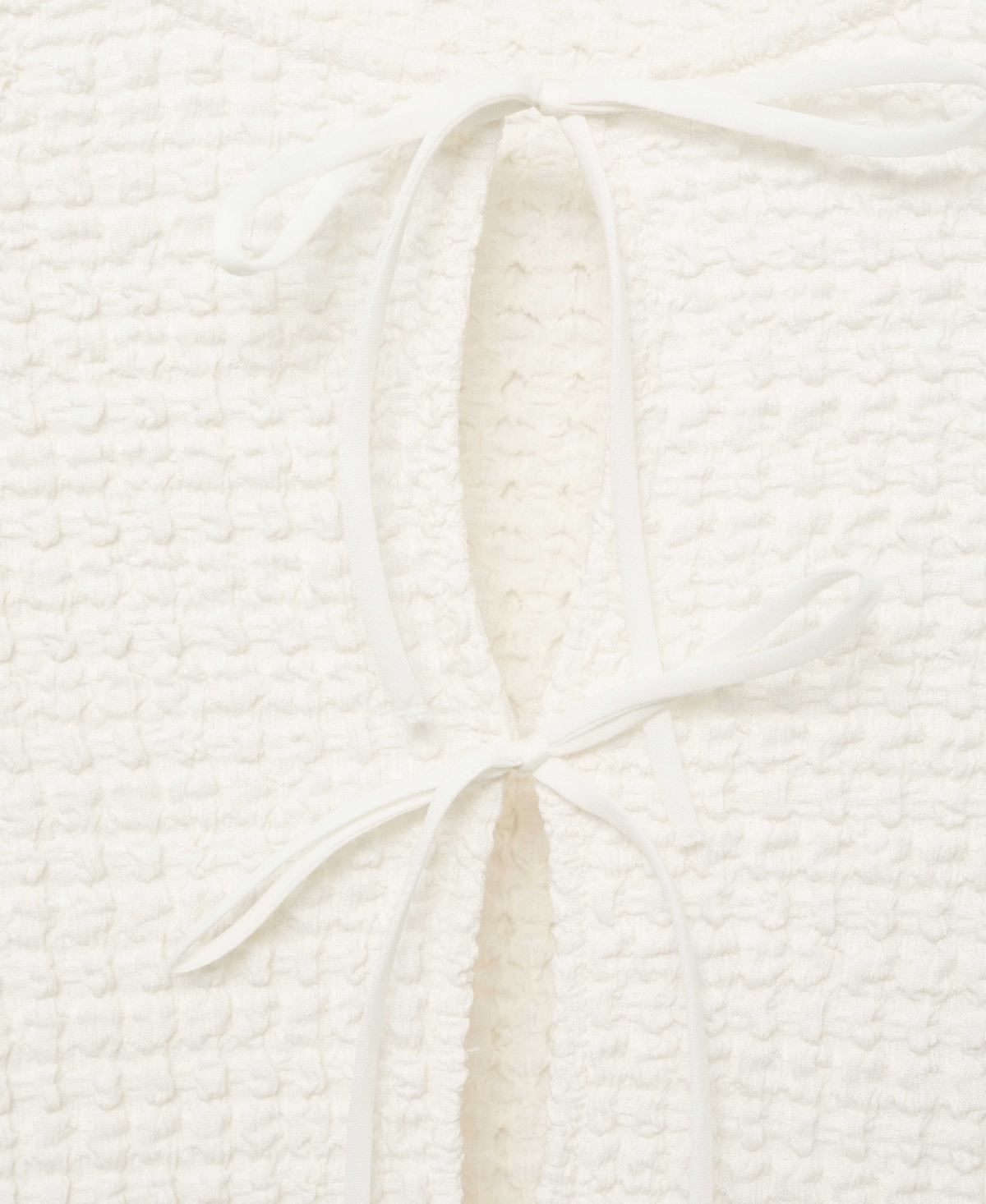 Mango Textured Blouse With Bow Closure Ecru In White