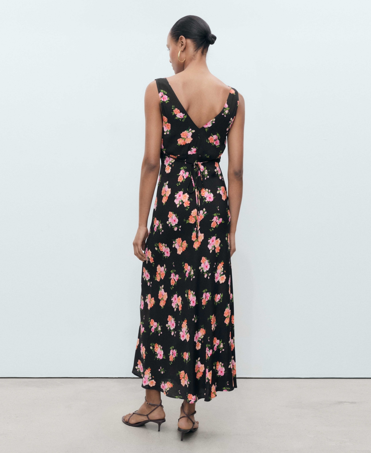 Mango Print Sleeveless Maxi Dress In Black