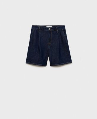 Women's Rinse-Wash Denim Pleated Bermuda Shorts