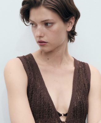 Women's Openwork Bow Closure Knit Vest