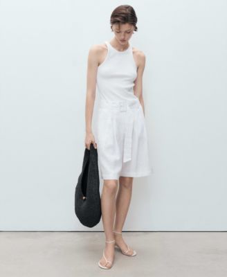 Women's Belt Linen-Blend Bermuda Shorts