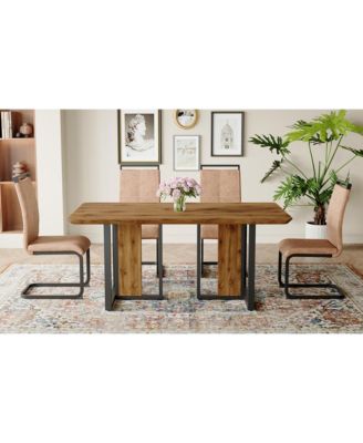 Streamdale Textured Wood MDF Dining Table Set, 4 Fabric Chairs (67"x36