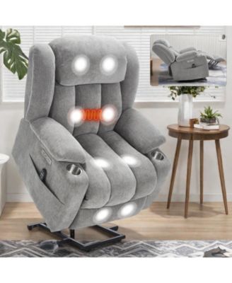 Chenille Power Lift Recliner, Massage & Heat, USB, Cup Holders
