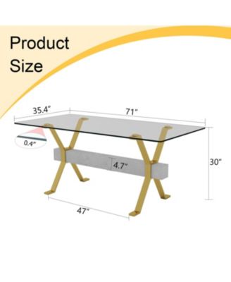 Streamdale 1-Piece Glass & Metal Dining Table – Tempered Glass Top, Gold-Plated Legs, MDF Crossbar, Modern Home/Office Table