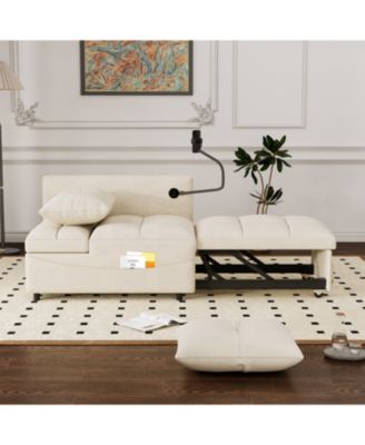 Streamdale 3-in-1 Velvet Sofa Bed with USB, Phone Stand, and Adjustable Back (Beige)