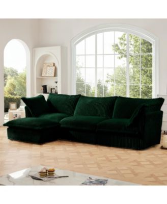 Streamdale L-Shaped Green Corduroy Sectional Sofa with Ottoman