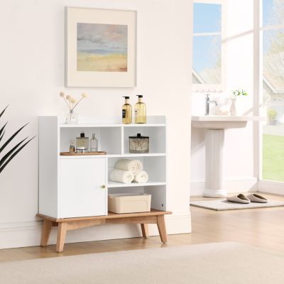 Colorblock Storage Cabinet with Wood Base, Floor Cabinet