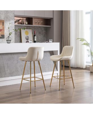 Streamdale Velvet Counter Stool Duo with Golden Legs and Chrome Footrest