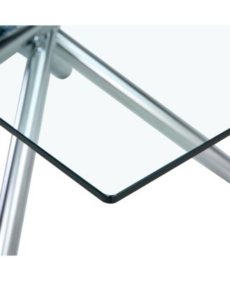 Streamdale Modern Glass Dining Table, Silver Legs, Seats 4-8