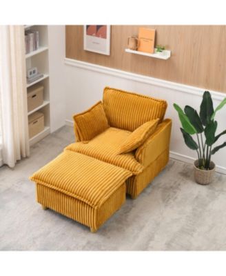 Streamdale Corduroy Sofa with Ottoman & Pillows - Living Room/Balcony/Study