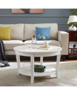 Round Coffee Table with Storage Shelf, 2-Tier Accent Table, 30" x 30" x 18