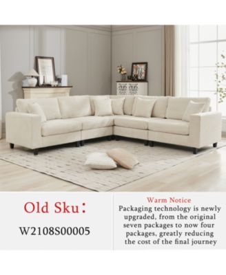 Oversized Corduroy Modular Sofa Set 5-Seat L-Shaped