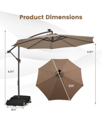 10 Feet Cantilever Umbrella with 32 LED Lights and Solar Panel Batteries-Tan
