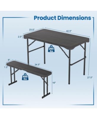 Outdoor Folding Table Bench Set w All-Weather HDPE Tabletop and Sturdy Metal Frame-Black