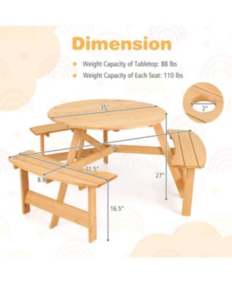 Kids Outdoor Wooden Picnic Table and Bench Set with Umbrella Hole