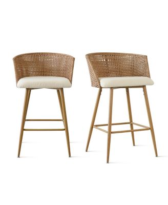27'' Faux Rattan Back Boucle Armrest Counter Stool Set Of 2-Maison Boucle