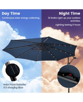 10 Feet Cantilever Umbrella with 32 LED Lights and Solar Panel Batteries