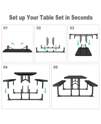 6ft Picnic Table with 2 Benches Heavy-Duty Table for 6-8 Person