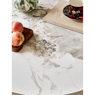 Modern White & Wood Coffee Table with Drawers & Golden Legs