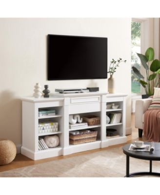 Media Console Table with Large Storage Cabinet, Modern TV Media Entertainment Stand, White, 65.75"W17"D32.48"H
