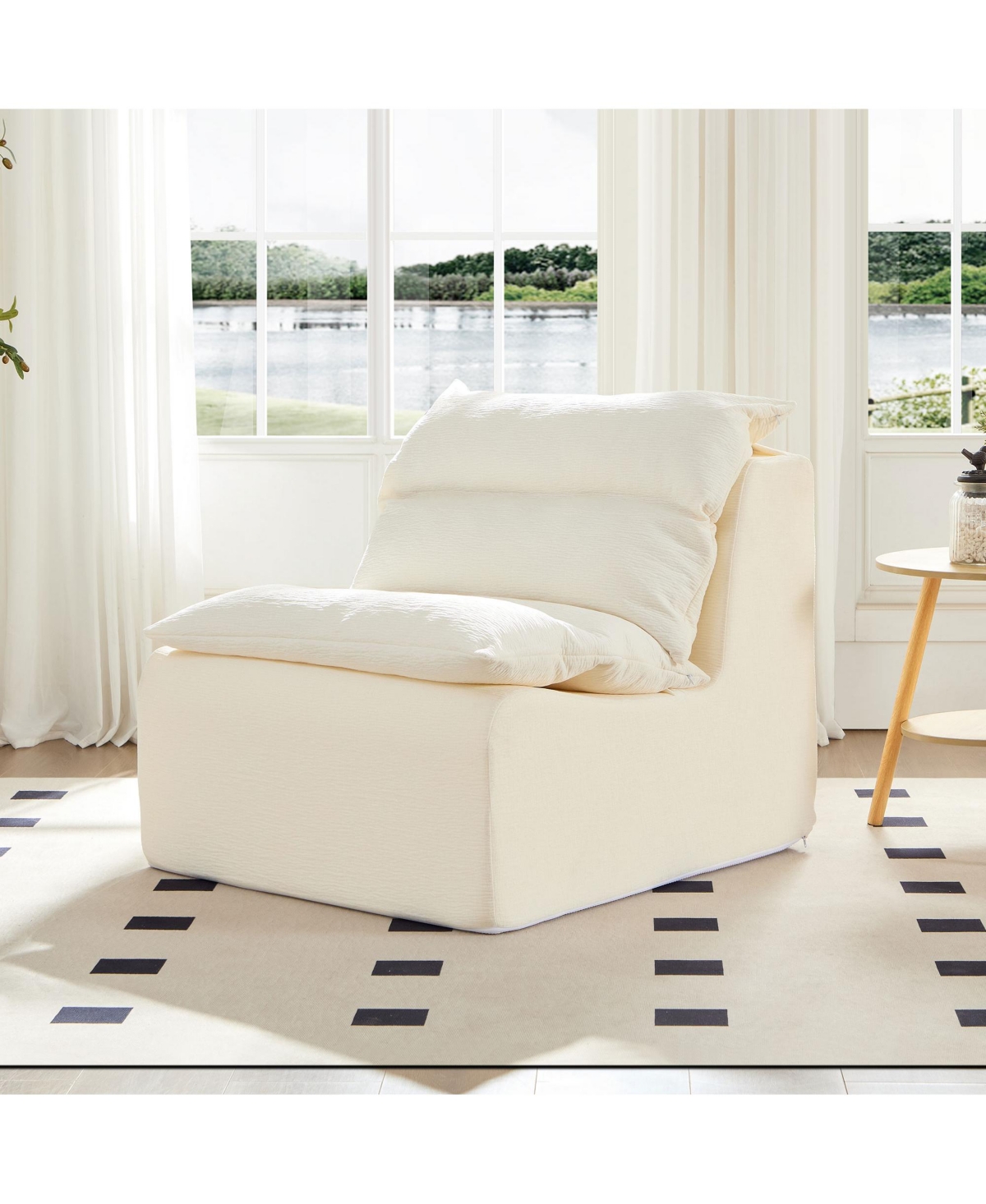 Armless Floor Chair with Backrest, Single Sofa Lounger, Living Room, Bedroom, Office