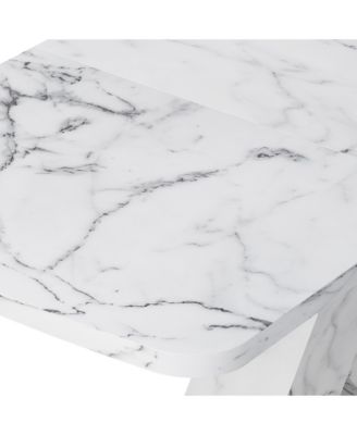 Modern Square Dining Table, Stretchable, with Printed White Marble Table Top+MDF X-Shape Table Leg with Metal Base