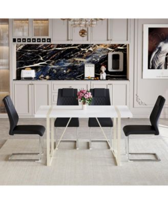 Streamdale Cream-Style MDF Dining Table Set with 4 Black Chairs and Silver Legs